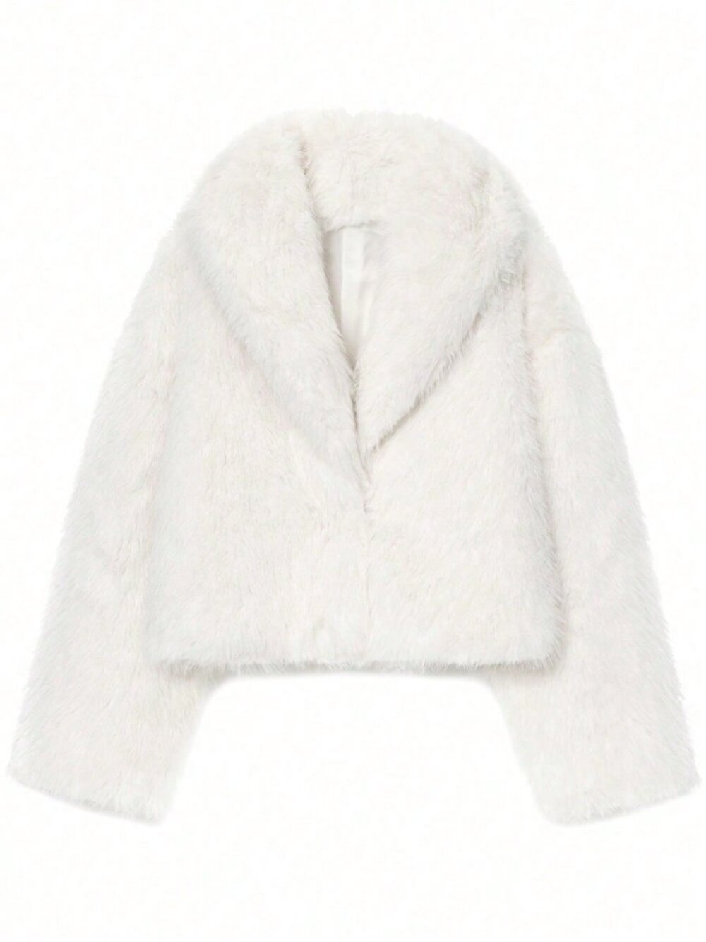White Casual Women's Faux Fur Collar Short Jacket - Picture 3 of 10